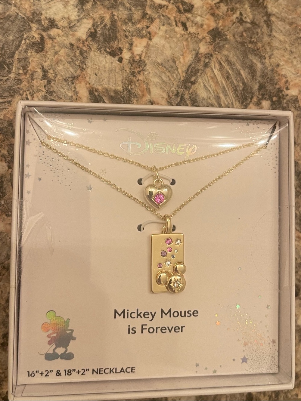 Disney Gold-Tone Layered Necklace with Pink and Clear Stones - Picture 1 of 3